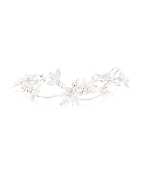 Silver Cross Over Brushed Leaf Gloria Tiara