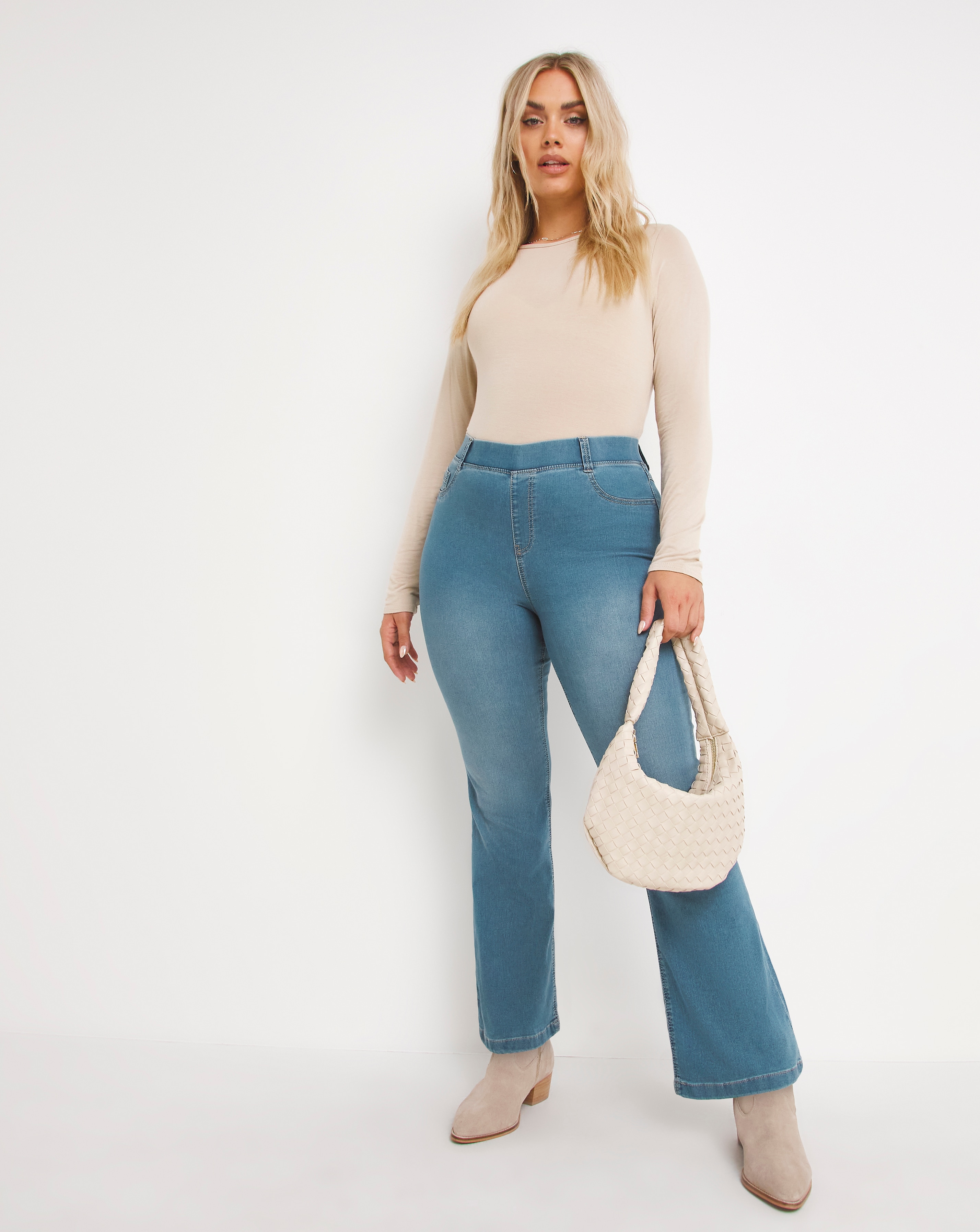 Erin Mid Blue Pull On Bootcut Jeggings