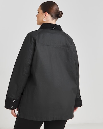 Black Cord Collar Waxed Jacket