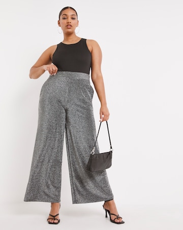 Silver Glitter Knit Wide Leg Trousers