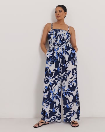 Beach To Beach Shirred Bandeau Beach Jumpsuit