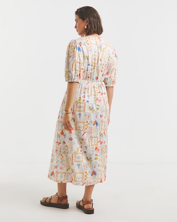 Simply Be Conversational Print Button Through Linen Blend Midi Dress
