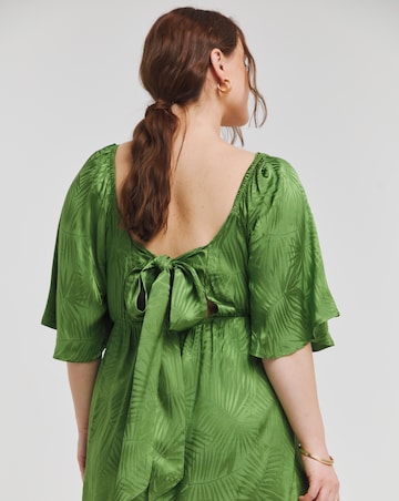 Simply Be Olive Satin Jacquard Tie Back Midi Dress
