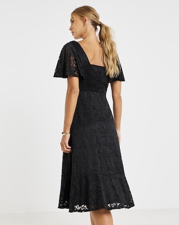 Joanna Hope Black Angel Sleeve Stretch Lace Midi Dress