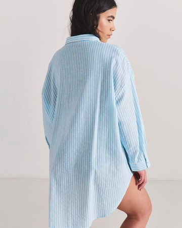 Embroidered Button Up Stripe Beach Shirt