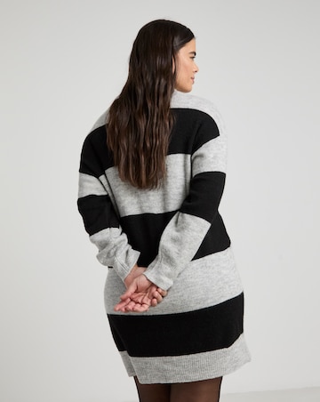 Simply Be Black & Grey Stripe Crew Neck Mini Dress