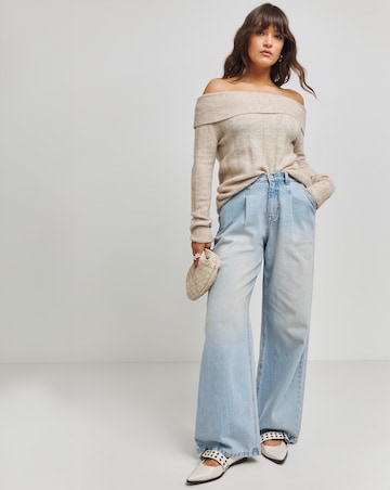 Oatmeal Rib Bardot Jumper