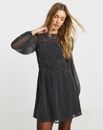 Spot Print Shirred Dress