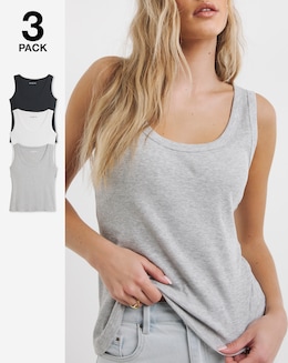 Black White Grey 3 Pack Scoop Neck Tanks