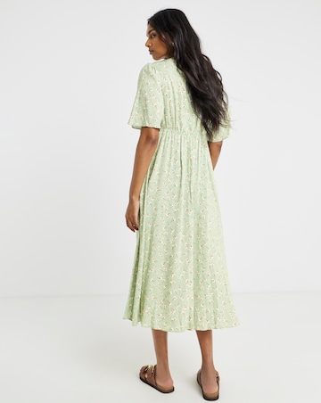 Sage Ditsy Print Spun Viscose Button Up Midi Dress