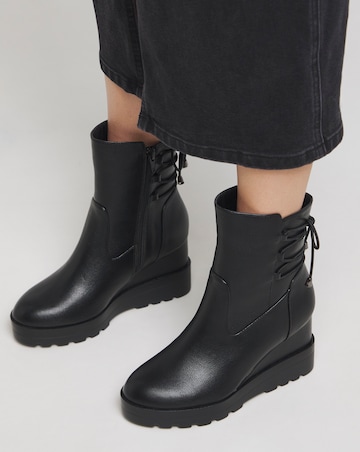Frankie Lace Back Detail Wedged Ankle Boots Wide E Fit