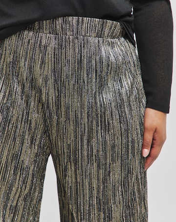 Gold Metallic Pleated Wide Leg Trousers