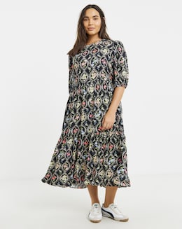 Simply Be Floral Tile Printed Tiered Midi Dress