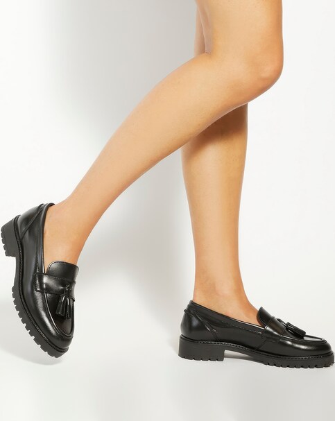 Dune Gracelyn Smooth Leather Tassel Loafers Wide Fit