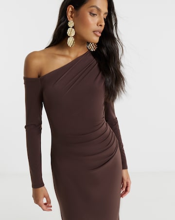 Flounce London Jersey Asymetric Ruched Midaxi Dress