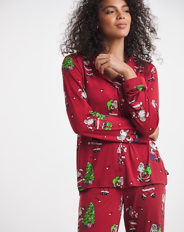Chelsea Peers Jersey Button Up Christmas Print Pyjama Set