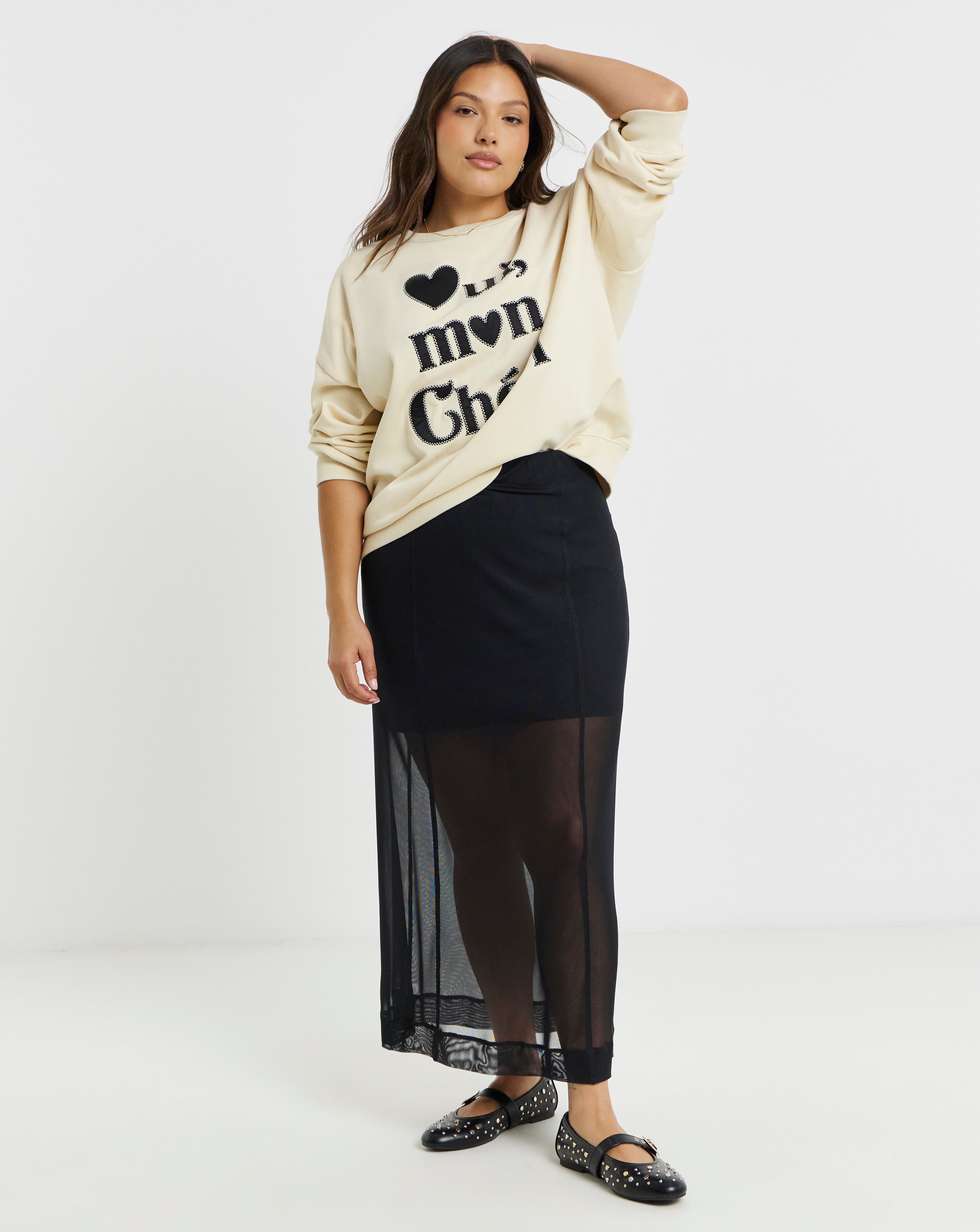 Ecru Oui Mon Cheri Graphic Sweatshirt Simply Be