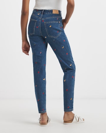 Indigo Fruit Salad Embroidered Mom Jeans
