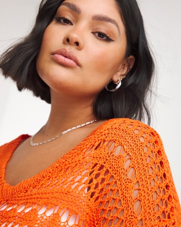 Orange Wide V Neck Crochet Jumper