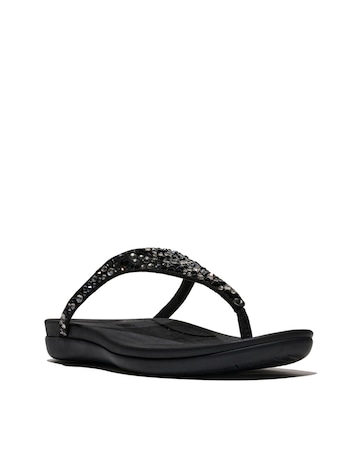 FitFlop Black Solay Mixed-Crystal Toe-Post Sandals - Standard Fit (D)