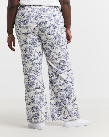 Simply Be Blue Floral Printed Denim Wide Leg Jeans
