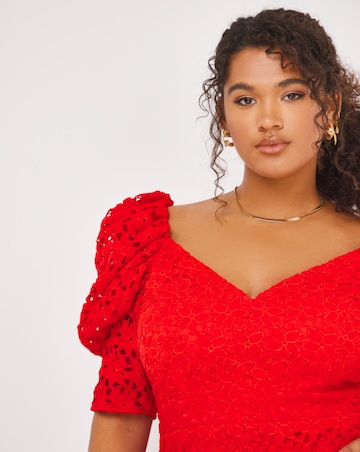 Chi Chi Puff Sleeve Lace Midi Dress