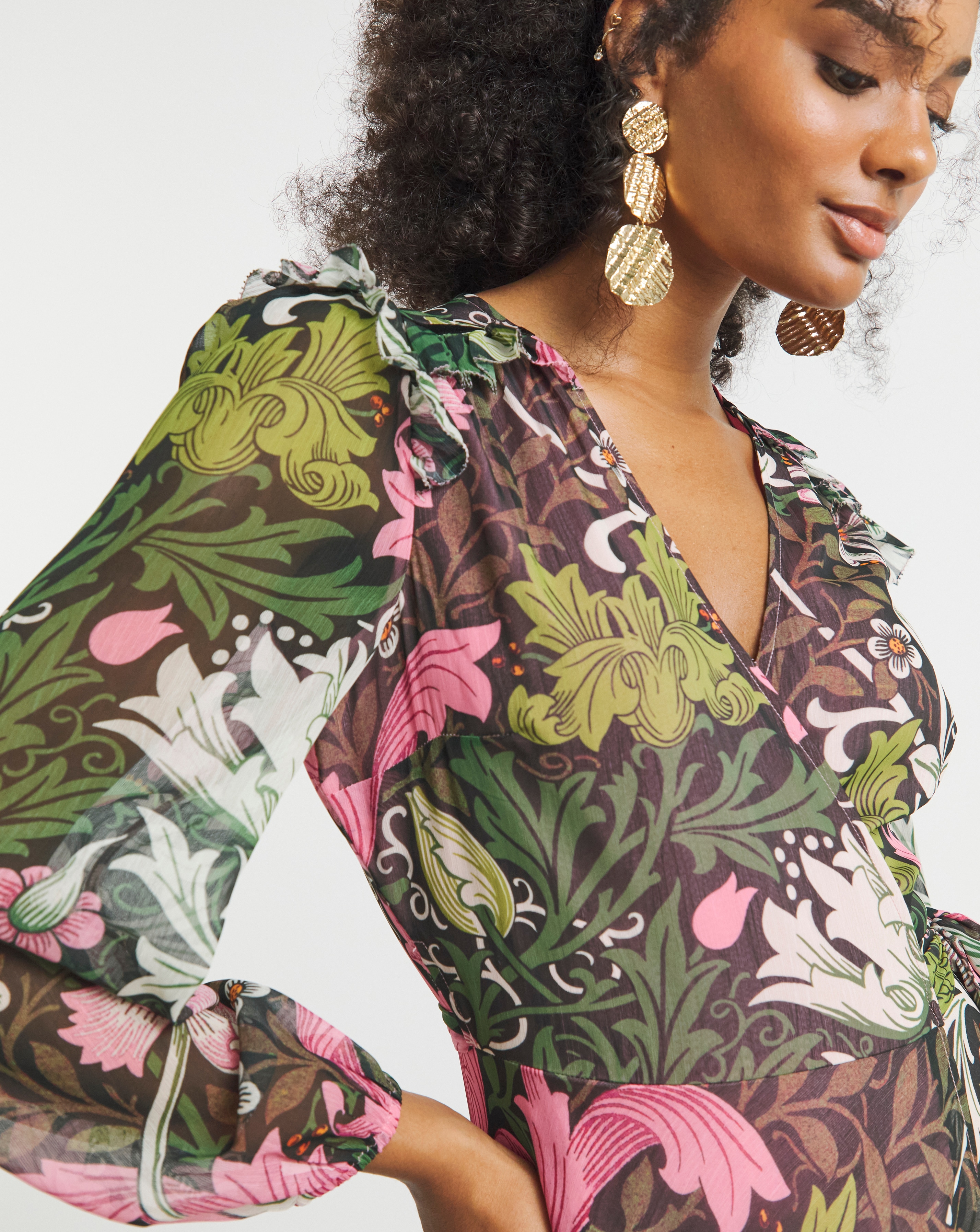 Hope & Ivy Rosehip William Morris Society Wrap Maxi Dress | Simply Be