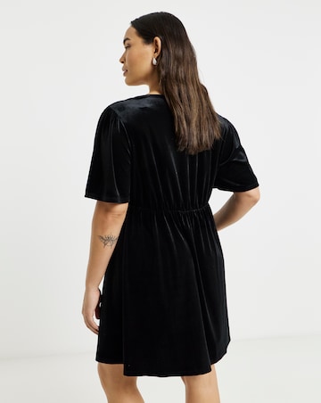 Black Button Through Velour Skater Dress