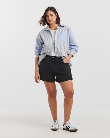 Simply Be Washed Black Authentic Denim Loose Mom Short