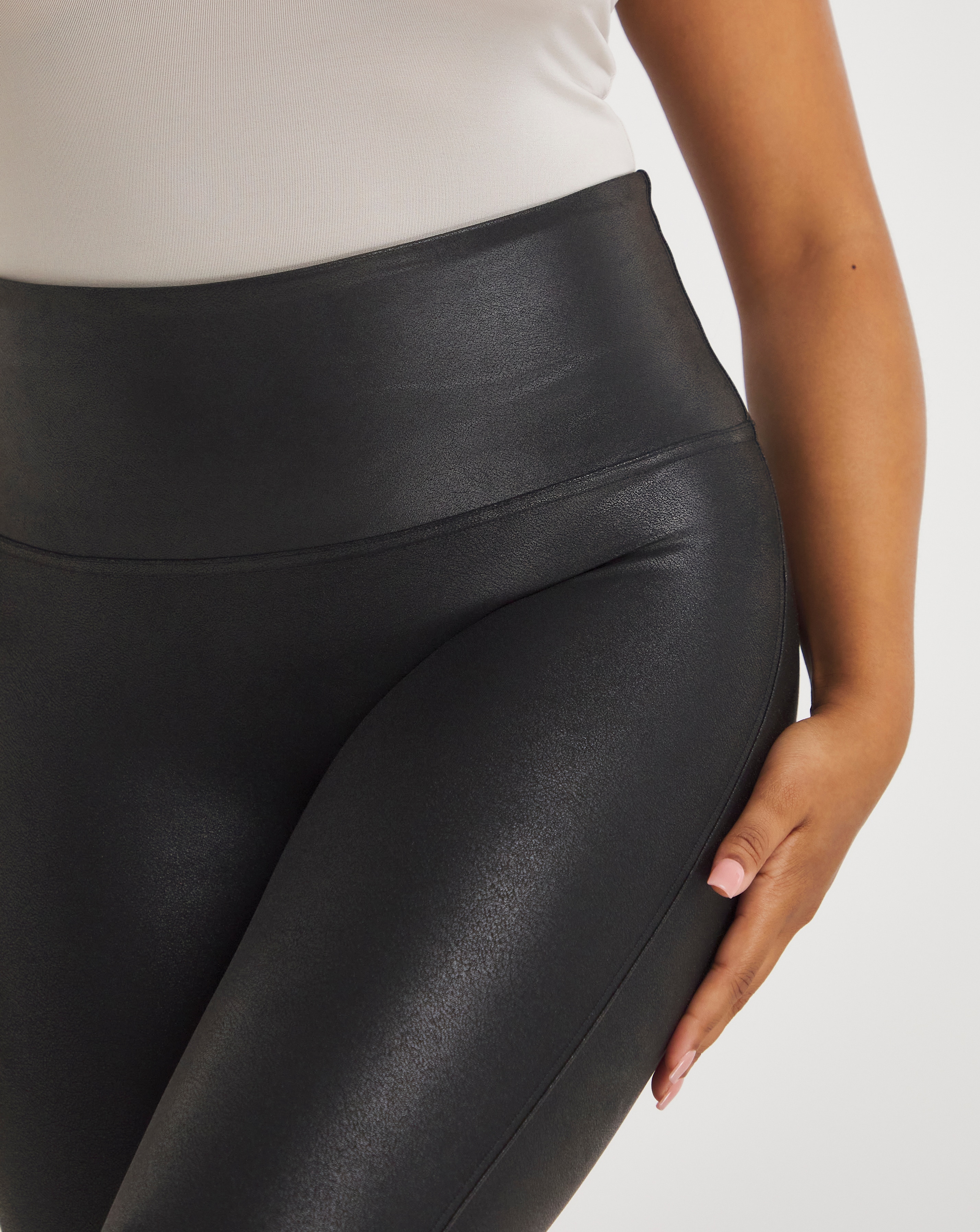 Spanx Medium Control Faux Leather Leggings Black Simply Be