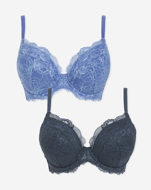Pretty Secrets (2 Pack) New Ella Plunge Wired Padded Bras (B-G) Light Blue/Grey
