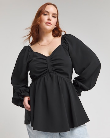 Black Bow Front Long Sleeve Blouse