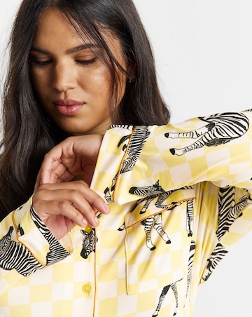 Chelsea Peers Classic Button Up Pyjama Set Zebra Checkerboard Print
