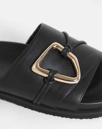 Utica Oversized Trim Leather Mule Sandals - Wide Fit (E)