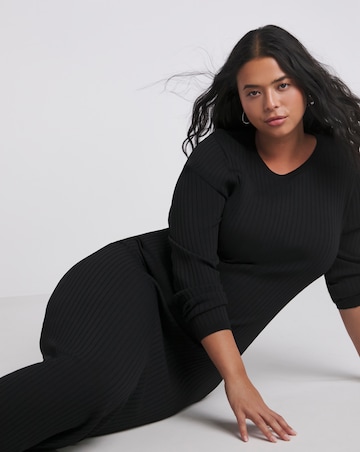 Black Full Hem Rib Knit Maxi Dress