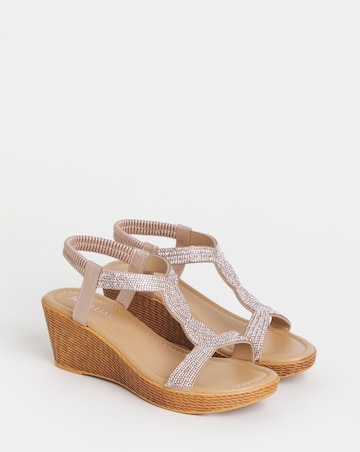 Aziz Sparkly T Bar Wedged Sandals - Wide Fit (E)