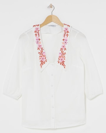 Simply Be Ivory Poplin Blouse with Embroidered Collar