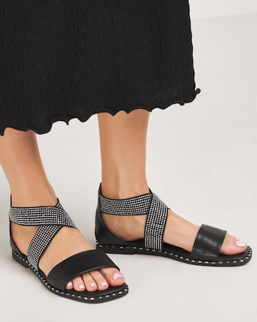 Jade Stretch Cross Flat Sandals - Wide Fit (E)