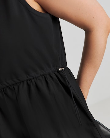 Simply Be Black Sleeveless Poplin Jersey Mix Tank Top