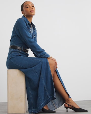 Mid Wash Tencel Loose Fit Maxi Shirt Dress with Tencel TM Lyocell