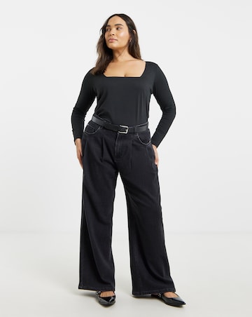 Black Long Sleeve Square Neck Top