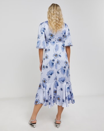 Joanna Hope Satin Puff Sleeve Midi Dress