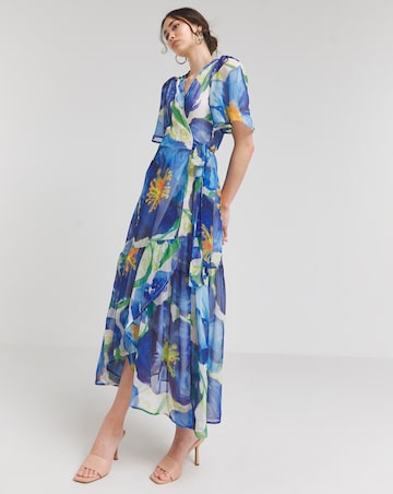 Hope & Ivy Ally Blue Floral V-Neck Wrap Maxi Dress