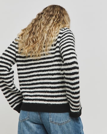 Mono Stripe Boxy Boucle Cardigan
