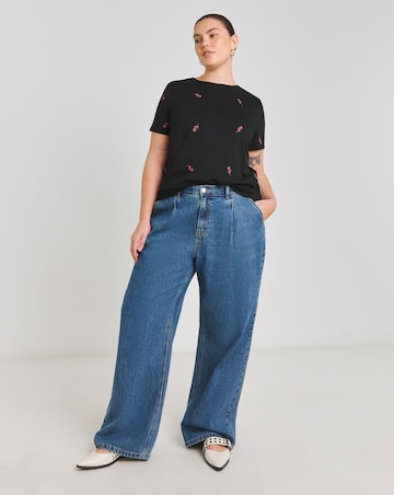 Black Roses Embroidered T-Shirt