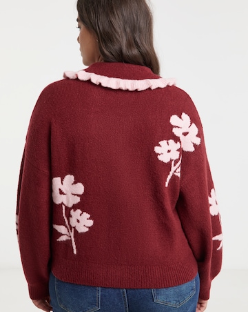 Neon Rose Scallop Collar Flower Cardigan