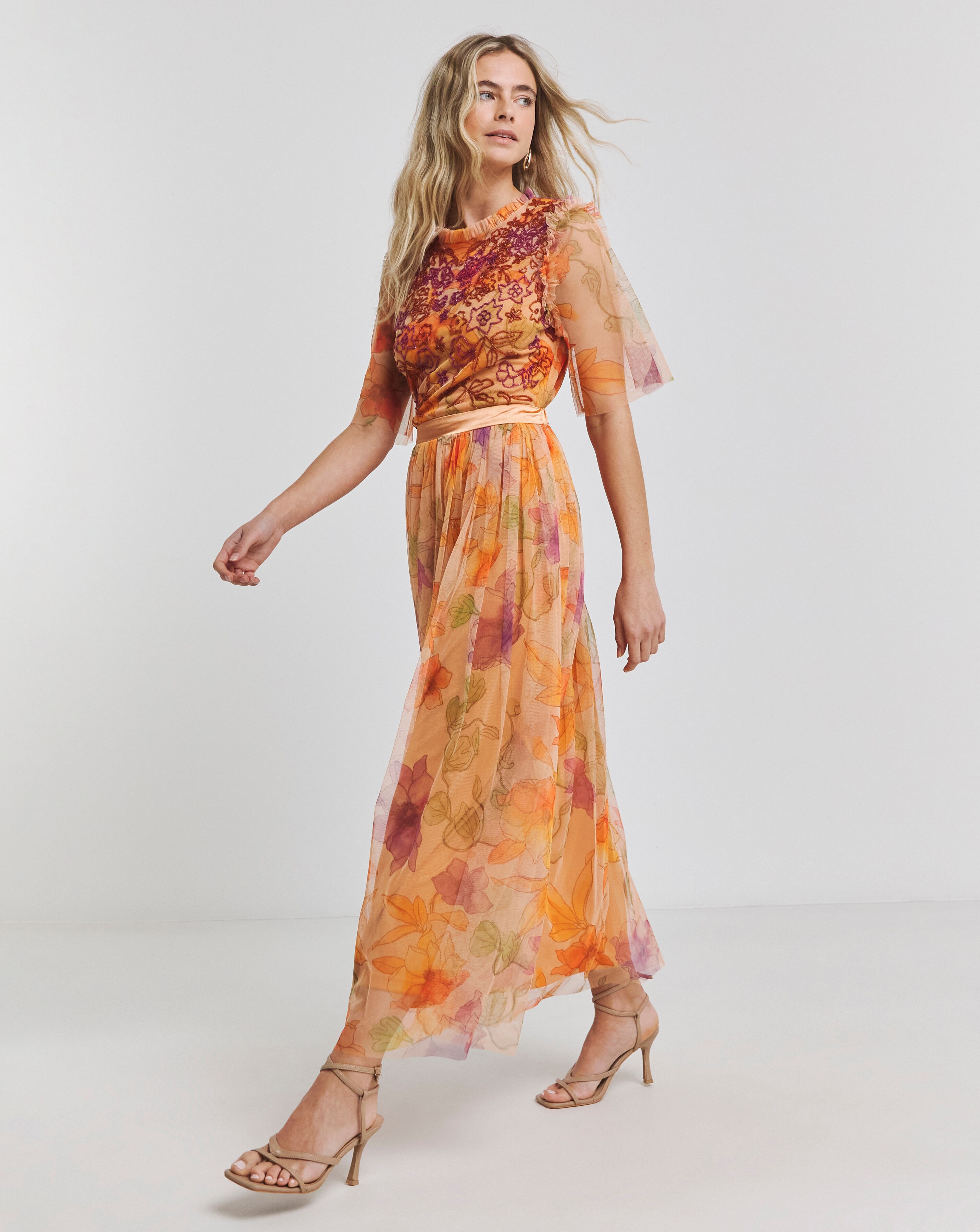 Joanna Hope Mesh Beaded Maxi Dress