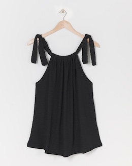Simply Be Black Textured Tie Shoulder Top