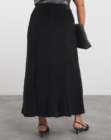 Black Cord Fit and Flare Denim Maxi Skirt