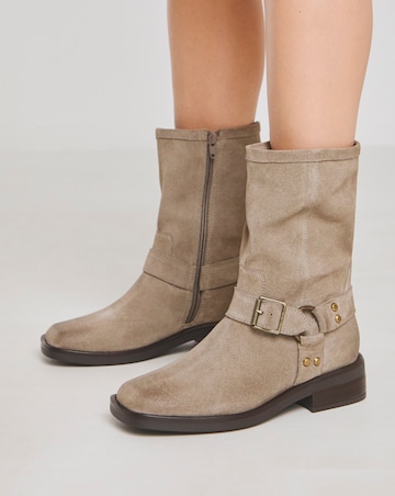 Orlando Suede Harness Buckle Ankle Biker Boots - Wide Fit (E)